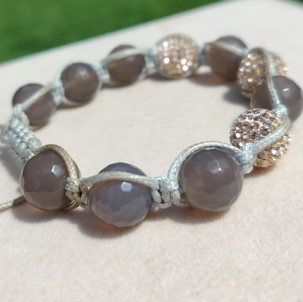 Gray agate macrame healing shamballa bracelet